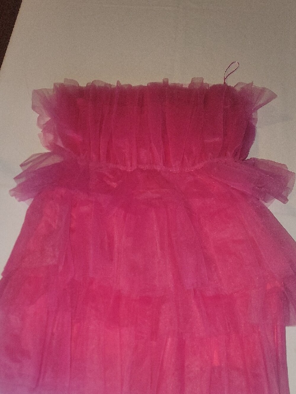 Elegant Hot Pink Strapless Ruffle Tulle Mini Dress - Picture 8 of 9